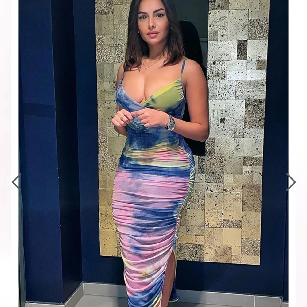 Fashion Nova multi colored ruched dress